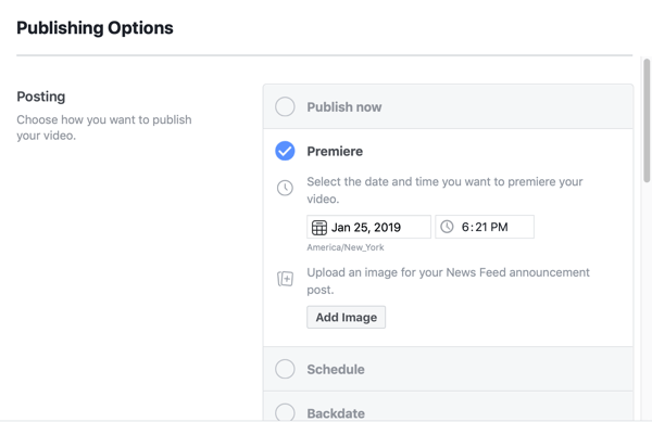 Cómo configurar Facebook Premiere, paso 5, configuración de programación de publicaciones