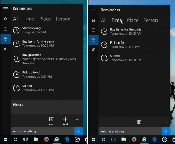 Windows 10 Cortana: Crear hora, recordatorios basados ​​en la ubicación