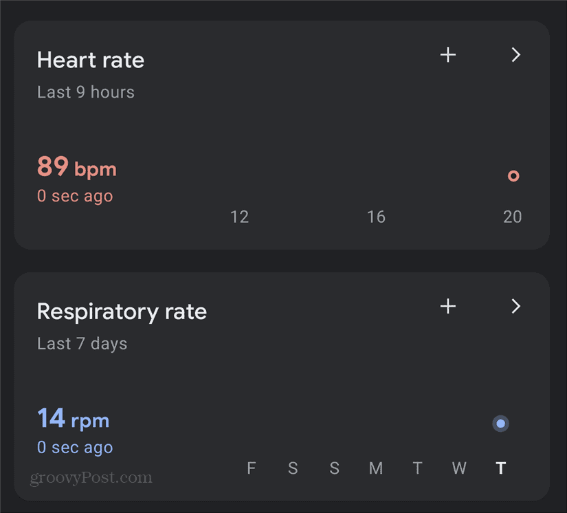 Panel de control de frecuencia respiratoria cardíaca de Google Pixel