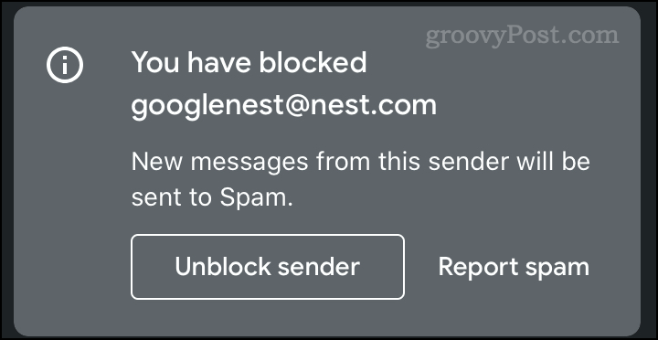 Notificación de correo electrónico bloqueado en Gmail