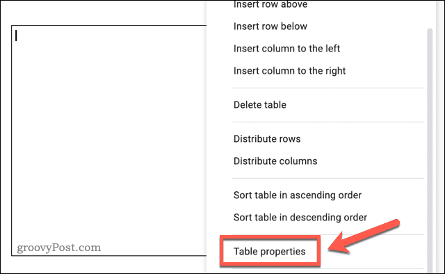 Acceder al menú de opciones de la tabla en Google Docs