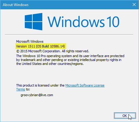 Versión de actualización de Windows 10