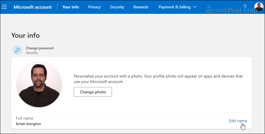 Editar el nombre de la cuenta de Microsoft