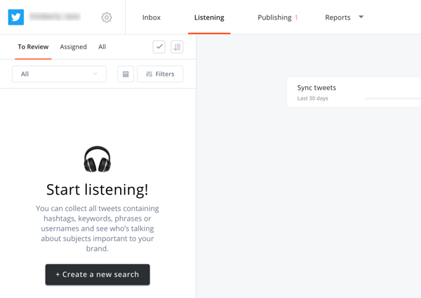 Cómo usar Agorapulse para escuchar en las redes sociales, Paso 2 crea una nueva búsqueda en la pestaña de escucha.