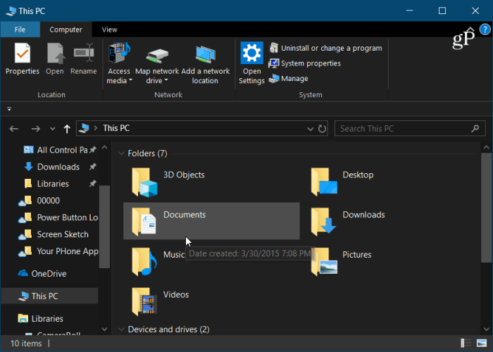Windows 10 File Explorer Modo oscuro