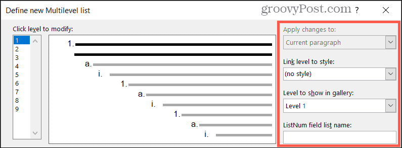 Más configuraciones de nivel