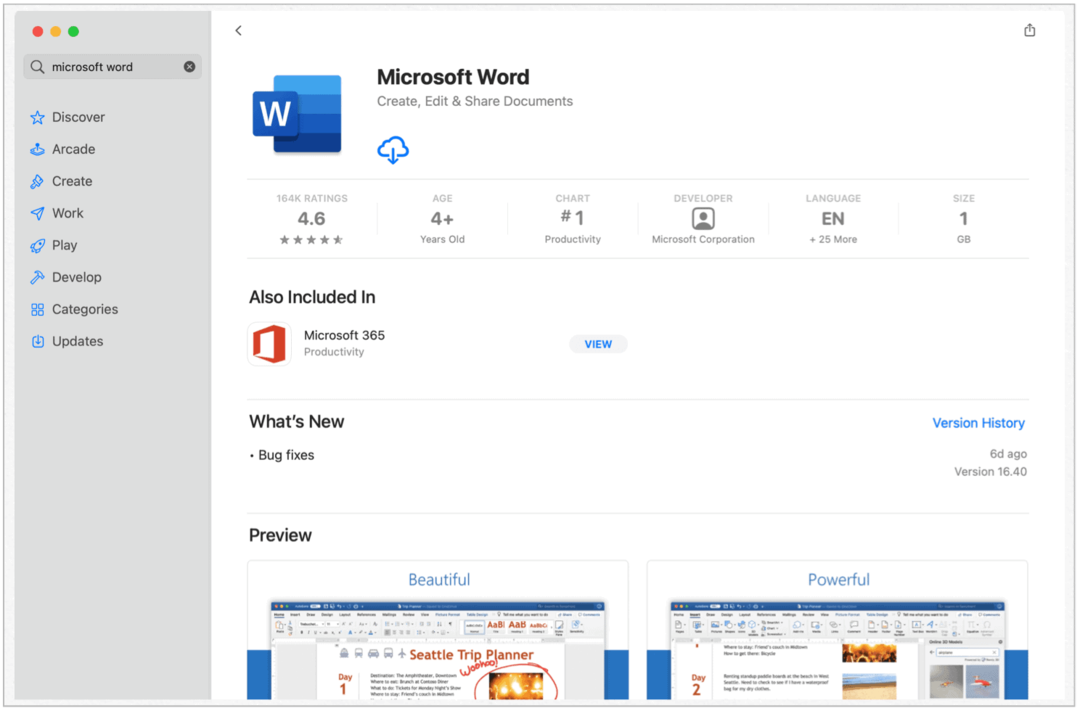 Microsoft Word en Mac App Store