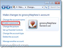 encuentre el mensaje para agregar una contraseña a una cuenta de usuario de Windows 7