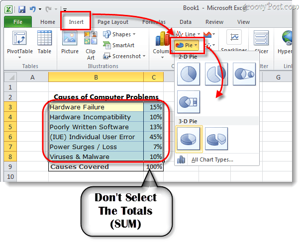 seleccione sus datos y luego inserte un gráfico circular