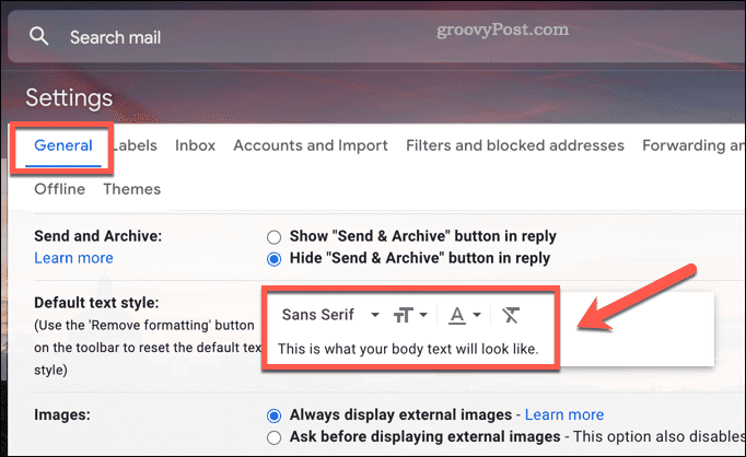 Cambiar la configuración de estilo de fuente predeterminada en Gmail