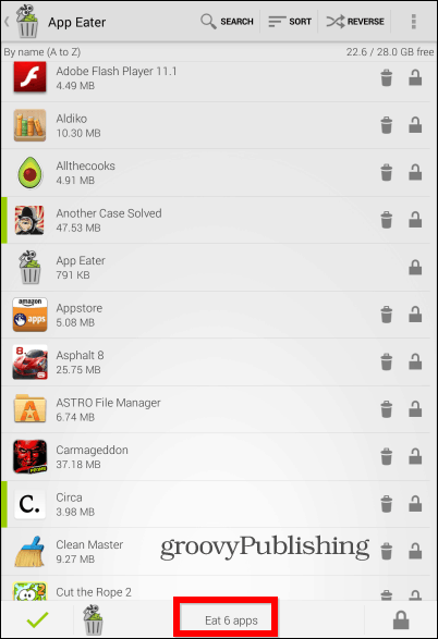 Vista de lista de App Eater