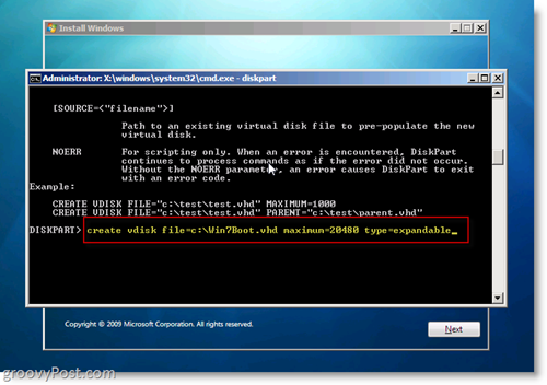 Windows 7 Native VHD Instalar arranque dual Crear VHD desde CMD