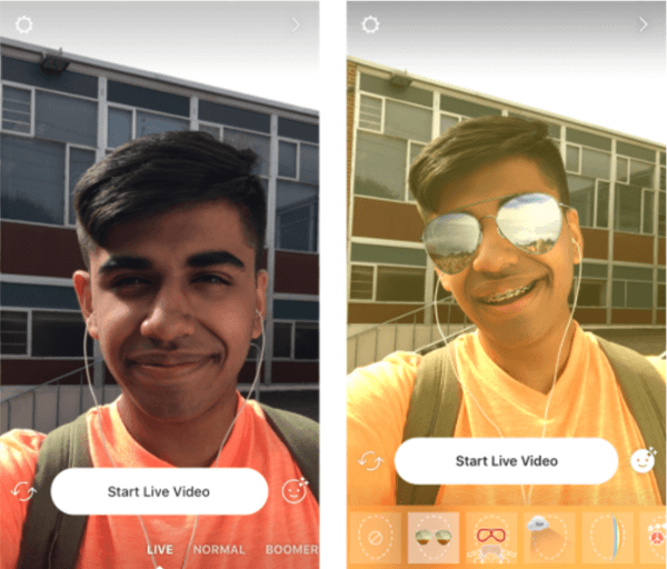Instagram agrega filtros faciales a los videos en vivo.