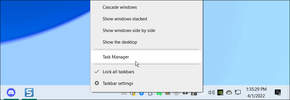 abre el administrador de tareas desde la barra de tareas de Windows 10