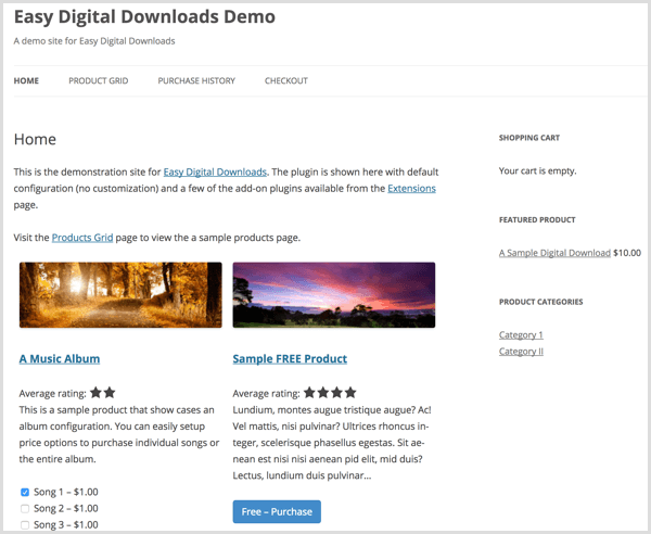 Demostración de Easy Digital Downloads