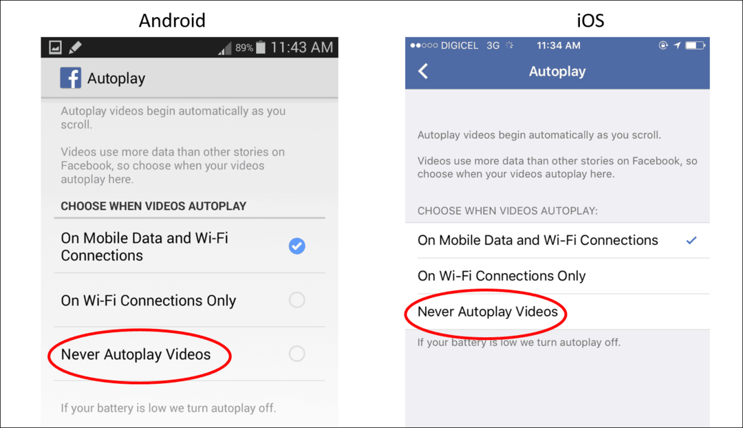 Deshabilite la reproducción automática de videos en dispositivos móviles para guardar datos