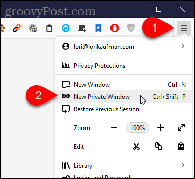 Seleccione Nueva ventana privada en Firefox para Windows