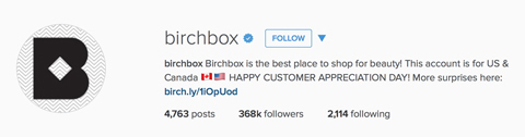 birchbox perfil de instagram biografía