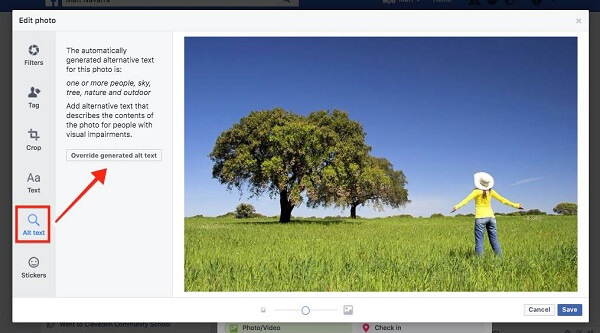 Facebook ahora permite a los usuarios anular el texto alternativo generado automáticamente para las imágenes cargadas en el sitio.