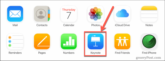 Presione Keynote en iCloud