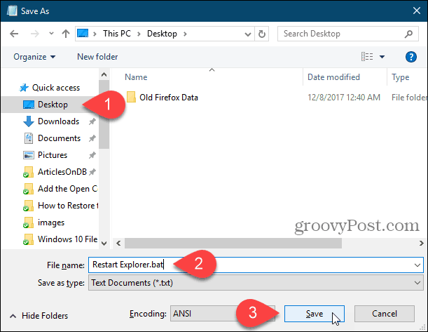 Guarde un archivo por lotes en el escritorio en el Bloc de notas en Windows 10