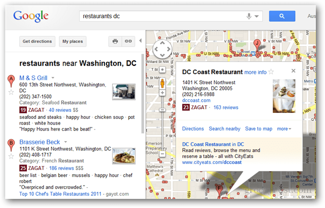 Google ha integrado Zagat y Google+ Friend Reviews en los resultados de búsqueda de Google Maps