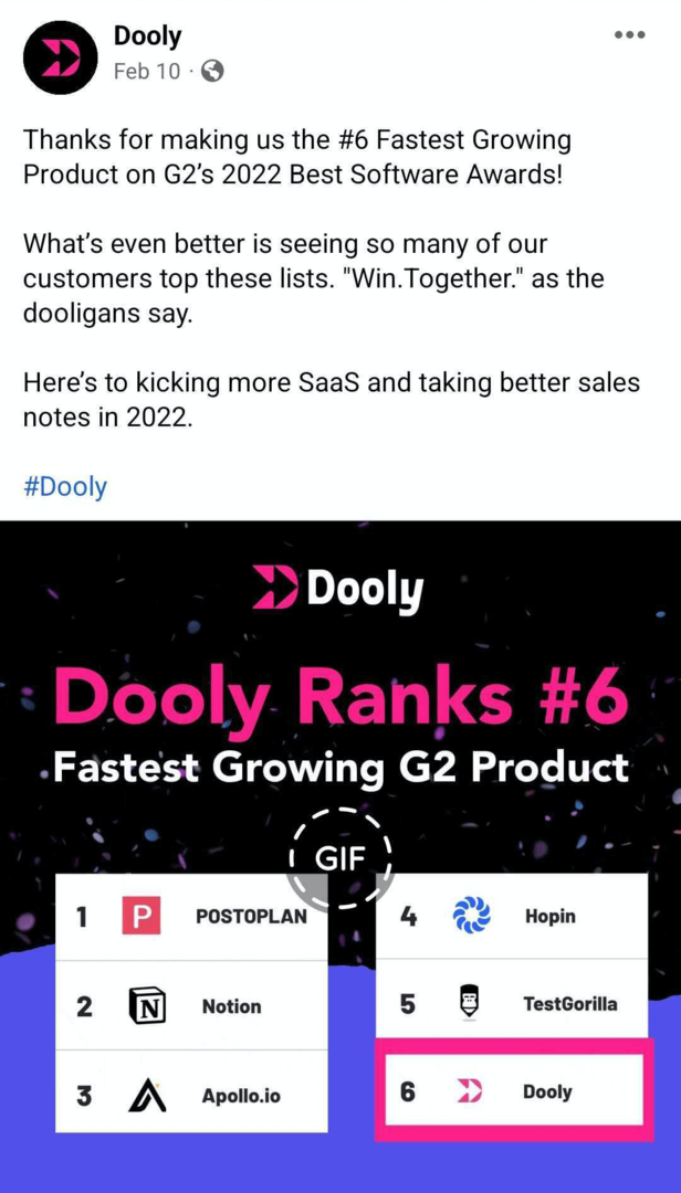 imagen de la publicación de Dooly en Facebook con GIF
