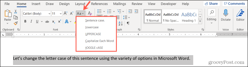Cambiar mayúsculas y minúsculas en Word en Windows