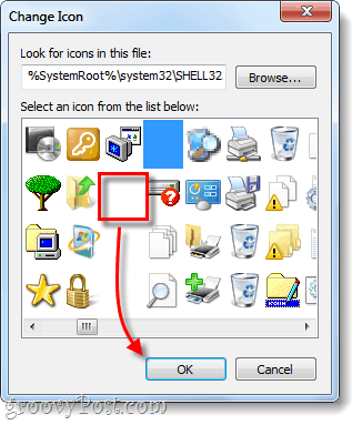 seleccione el icono de acceso directo transparente para Windows 7