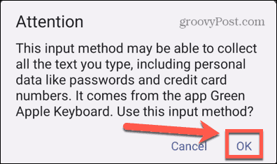 Android confirma los permisos del teclado