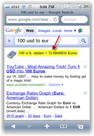 convertidor de moneda de búsqueda de google.com en iPhone móvil