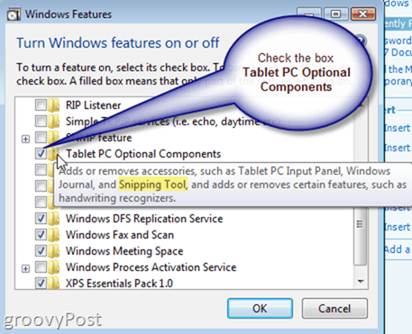 Habilitar o instalar la herramienta de recorte de Windows Vista