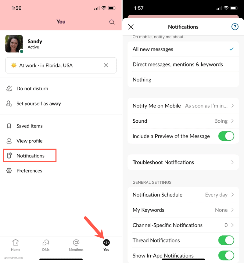 Notificaciones en Slack en dispositivos móviles