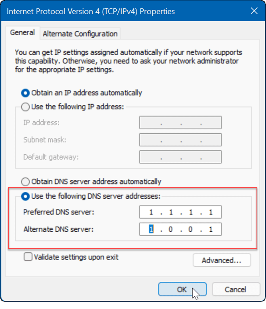 ingrese DNS corrija Internet lento en Windows 11