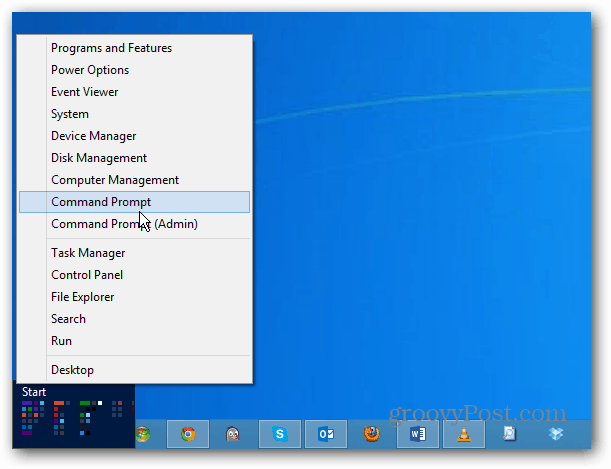 Menú de energía de Windows 8