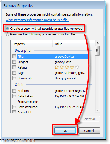 Cómo crear una copia con todas las propiedades posibles eliminadas en Windows 7