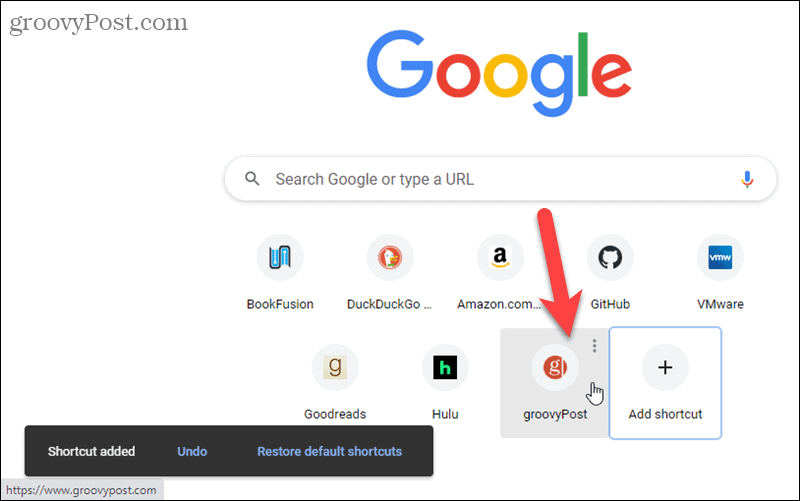 Acceso directo agregado en la página Nueva pestaña de Chrome