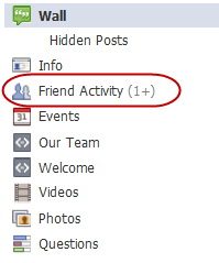 actividad de amigos en la página de facebook