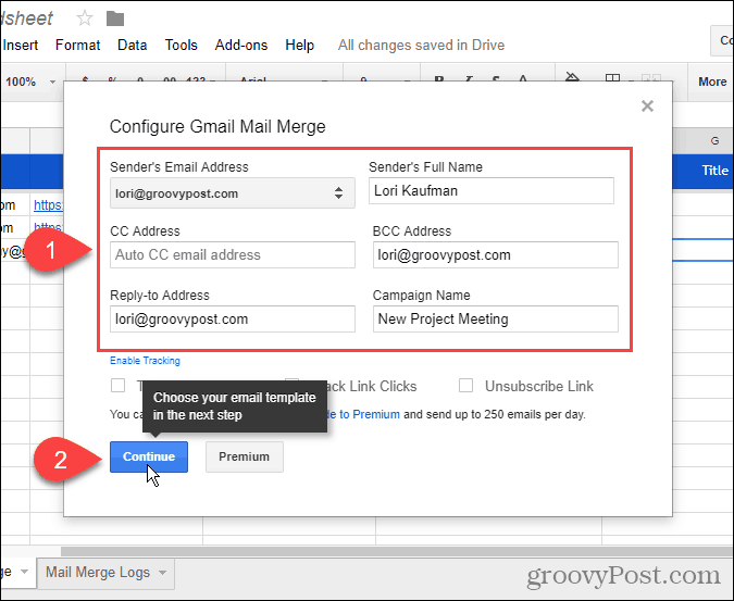 Configurar la combinación de correspondencia de Gmail