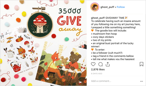 El artista ghost_puff usa un estilo de publicación amigable e identificable que invita a la comunidad a conversar en Instagram.