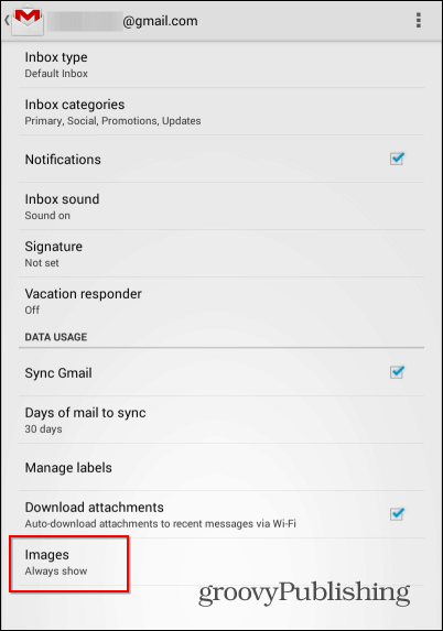 Imágenes de imágenes externas de Android de Gmail