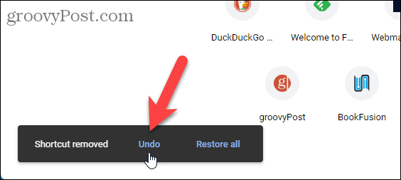 Deshacer la eliminación del acceso directo en la página Nueva pestaña de Chrome