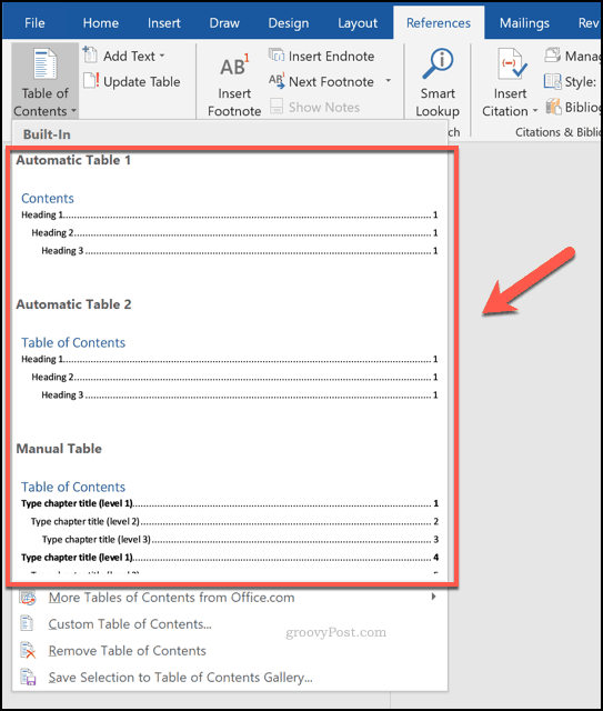 Insertar una tabla de contenido en Word