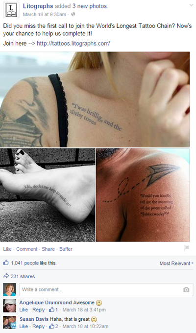 tatuaje de litografía publicación de facebook