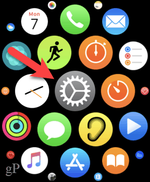 Toque Configuración en la vista de cuadrícula en su Apple Watch