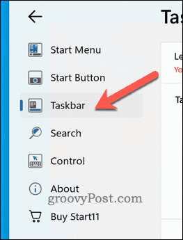 Abra la sección de la barra de tareas en Start11