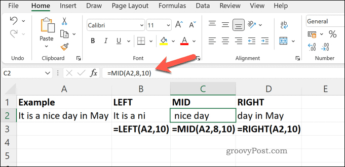 Un ejemplo de las funciones MID RIGHT e LEFT en Excel