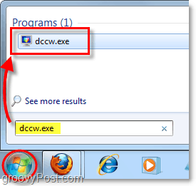 Inicie dccw desde el menú de inicio en Windows 7
