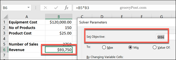 La celda Establecer objetivo en Solver para Excel
