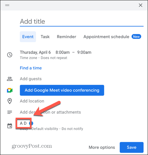 Captura de pantalla de la opción de calendario de eventos de Google Calendar